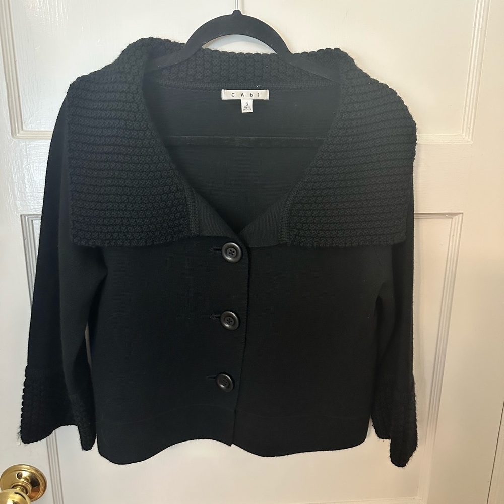 CAbi Black Textured Collar Button-Front Cardigan